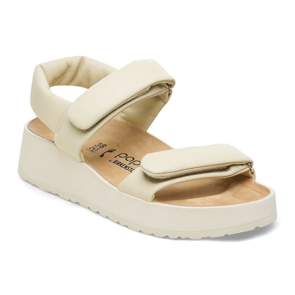 Birkenstock Papillo Theda Leather Heeled Sandal in Ecru, size 38/ US 7 NWT